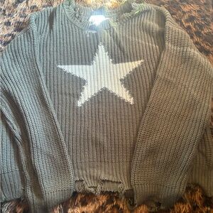 Women’s Olive Green Star Knit Sweater